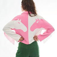 Dueling Horses Linen Crop Jacket Pink/White