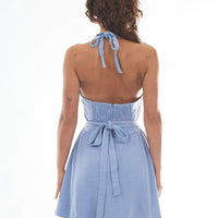 Sweetheart Linen halter Dress Light Blue