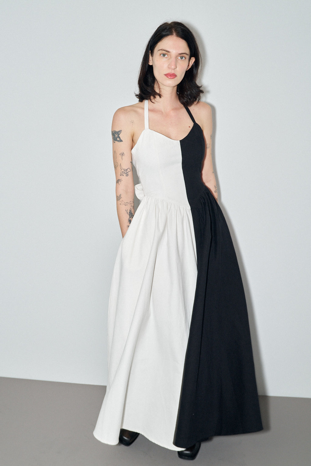 Black & White Halter Gown Dress L