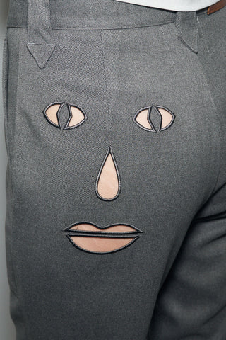 Face cut out Trousers Gray