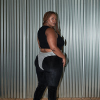 Criminal Crotch Thong Velvet Leggings Black/White