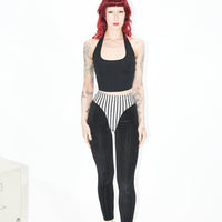 Criminal Crotch Thong Velvet Leggings Black/White