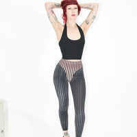 Criminal Crotch Thong Velvet Leggings Pink/Gray