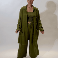 Moss Suspender Linen Wide Leg Trousers