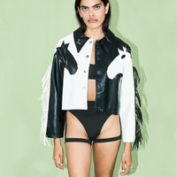 Dueling Horses Faux Leather Crop Jacket