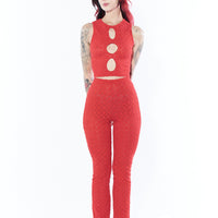 3 Hole Punch Red Lace Crop Tank