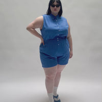 French Blue Linen Gym Class Romper