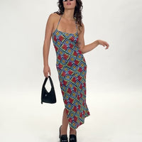 Floral Plaid Mesh Revenge Midi Dress