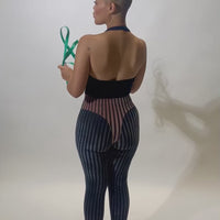 Criminal Crotch Thong Velvet Leggings Pink/Gray