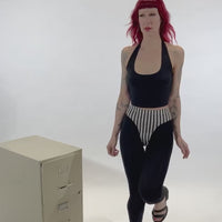 Criminal Crotch Thong Velvet Leggings Black/White
