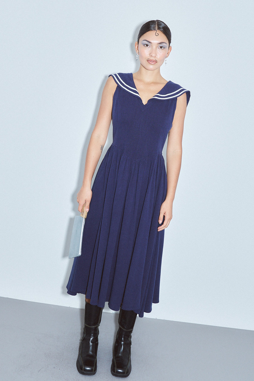 Maxi Sailor Dress Soft Linen Navy 3X / Navy