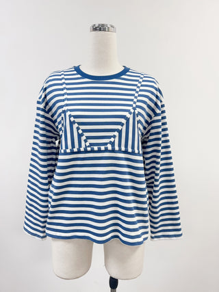 PRE-ORDER: Bikini Bod Cotton Stripe Long Sleeve Tee Blue/White