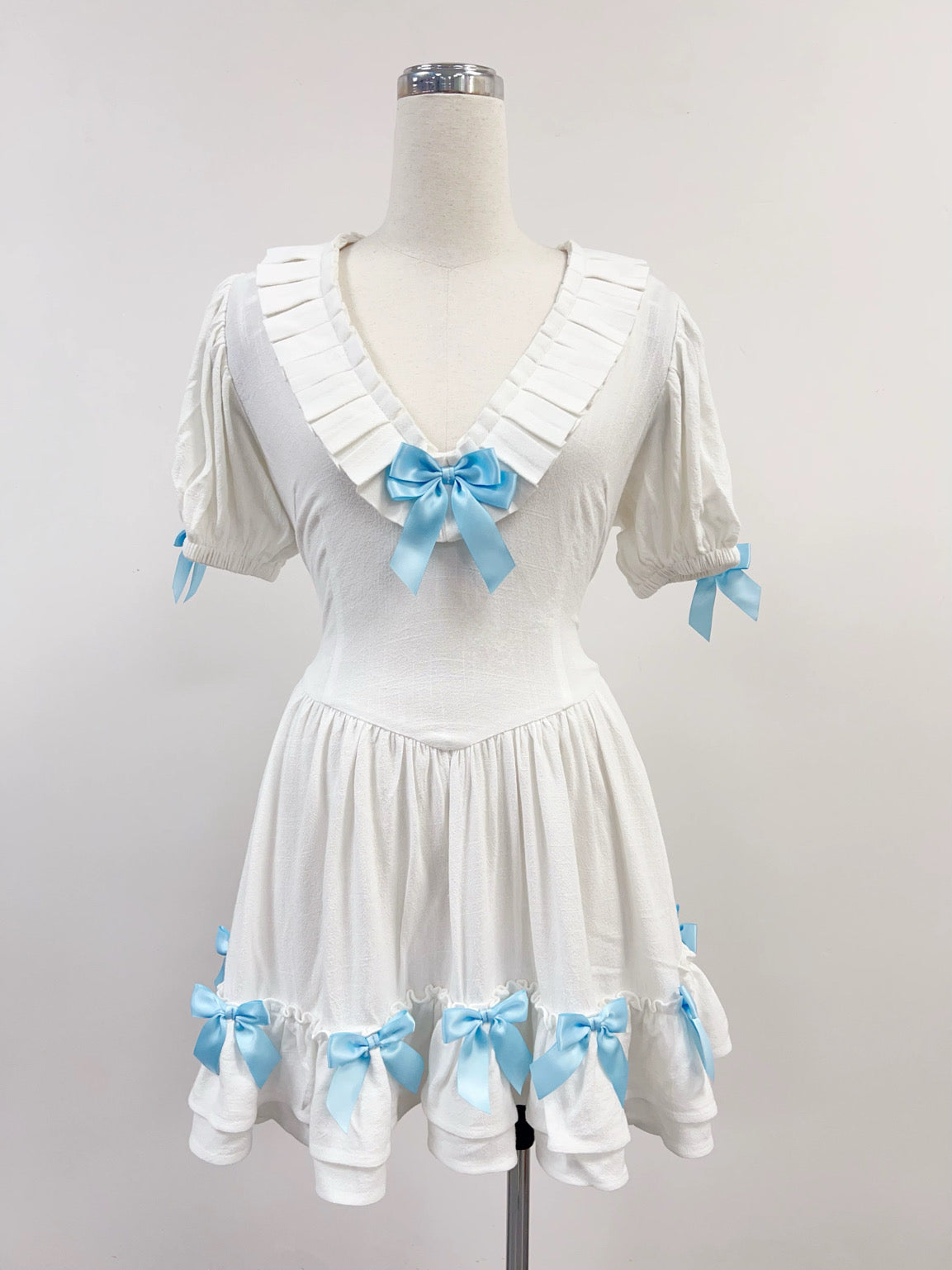 SAMPLE #296 - S Soft Linen Ruffle Dress W/ Ribbons