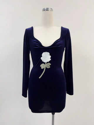 SAMPLE #297 - S Princess Di Bear Velvet Backless Long Sleeve Mini Dress - Purple