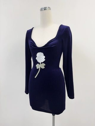 SAMPLE #297 - S Princess Di Bear Velvet Backless Long Sleeve Mini Dress - Purple