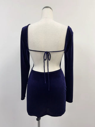 SAMPLE #297 - S Princess Di Bear Velvet Backless Long Sleeve Mini Dress - Purple