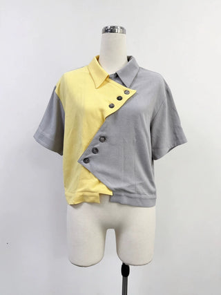 SAMPLE #299 - S Soft Linen Asymmetrical Collared Shirt - Gray / Yellow
