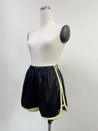 SAMPLE #301 - S Sporty Satin Gym Shorts - Black / Yellow