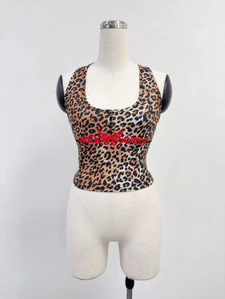SAMPLE #305 - S Chest Piece Racerback Yoga Top - Leopard