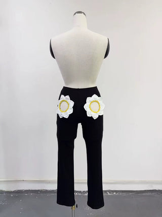 SAMPLE #311 - S Flower Butt Cutout Tencel Rib Lounge Pants - Black