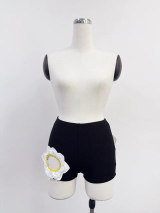 SAMPLE #312 - S Flower Cutout Tencel Rib Short Shorts - Black