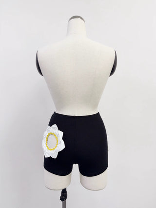 SAMPLE #312 - S Flower Cutout Tencel Rib Short Shorts - Black