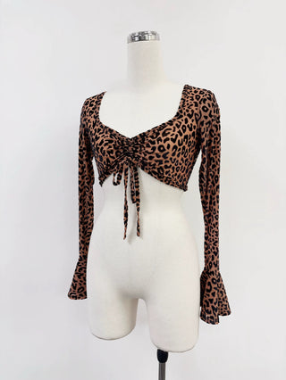 SAMPLE #313 - S New Jersey Mesh Long Sleeve Crop Top - Leopard