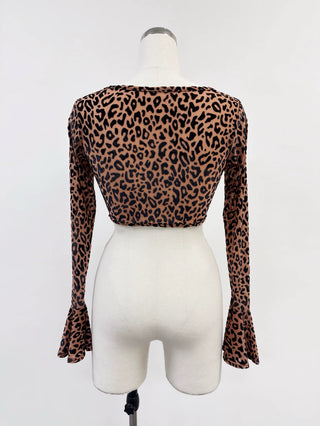 SAMPLE #313 - S New Jersey Mesh Long Sleeve Crop Top - Leopard