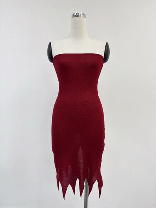 SAMPLE #316 - S Wool Blend Tattered Hem Tube Dress - Maroon