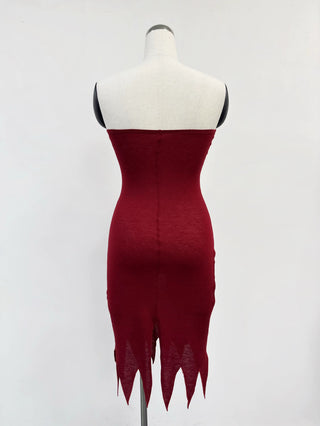 SAMPLE #316 - S Wool Blend Tattered Hem Tube Dress - Maroon