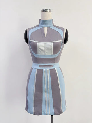SAMPLE #320 - XS/S CD Rom Retro Future Mini Dress - Gray / Blue