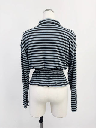 SAMPLE #324 - S Smocked Waist Long Sleeve Polo Shirt - Blue Stripe