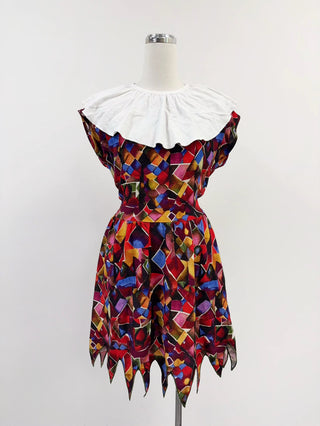 SAMPLE #326 - S Clown Collar Soft Linen Dress - Casino Carpet