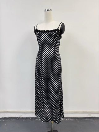 SAMPLE #333 - S Silk Polka Dot Maxi Dress - Black / White