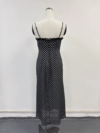 SAMPLE #333 - S Silk Polka Dot Maxi Dress - Black / White