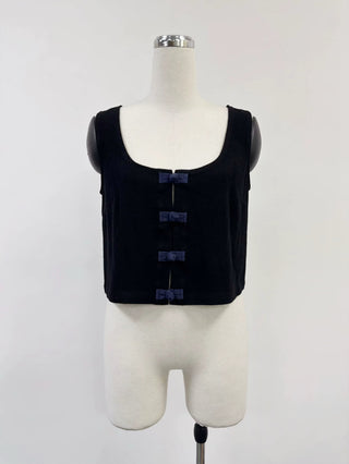 SAMPLE #334 - S Soft Linen Button Tank - Black / Navy