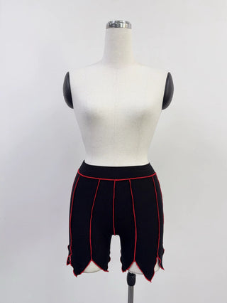 SAMPLE #335 - S Dead Leaf Tencel Rib Shorts - Black / Red