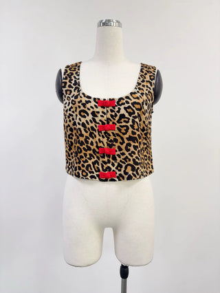 SAMPLE #336 - S Soft Linen Button Tank - Leopard / Red