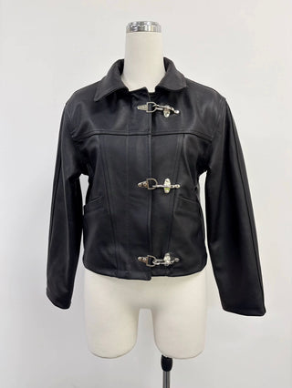 SAMPLE #338 - S Black genuine Leather Fireman's Jacket - Black