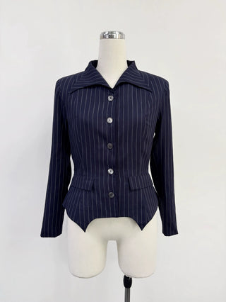 SAMPLE #341 - S Tencel Stripe Business Woman Blazer Blouse - Navy