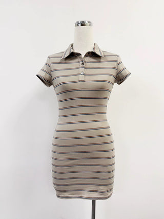 SAMPLE #343 - S Stripe Polo Mini Dress - Taupe