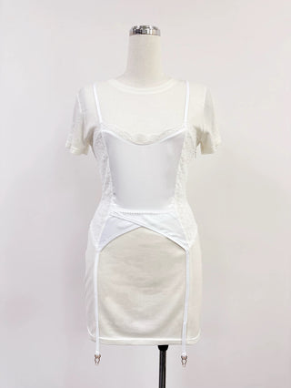 SAMPLE #345 - S Garter Slip T-Shirt Dress - White