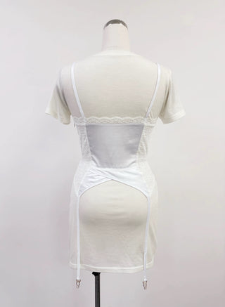 SAMPLE #345 - S Garter Slip T-Shirt Dress - White