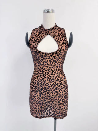 SAMPLE #346 - S New Jersey Mesh Keyhole Mini Dress - Leopard