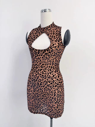 SAMPLE #346 - S New Jersey Mesh Keyhole Mini Dress - Leopard