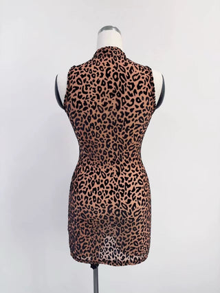 SAMPLE #346 - S New Jersey Mesh Keyhole Mini Dress - Leopard
