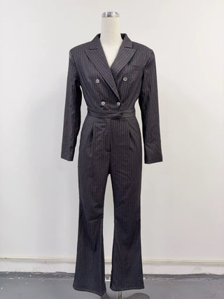 SAMPLE #349 - S Nicole's Pinstripe Cinema Jumpsuit - Gray / Silver