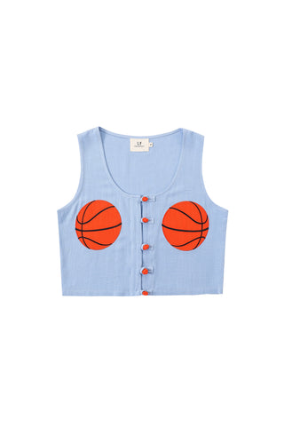 Basketball Boobs Soft Linen Crop Tank Blue