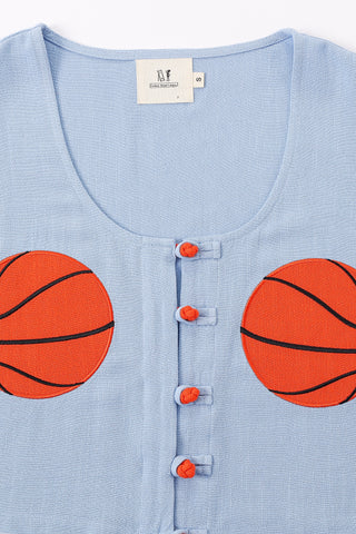 Basketball Boobs Soft Linen Crop Tank Blue
