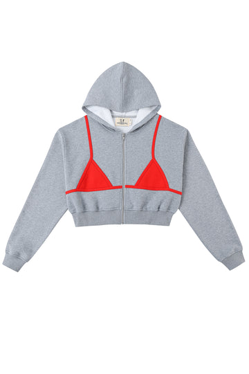 Bikini Bod Zip-up Sweatshirt Gray/Red